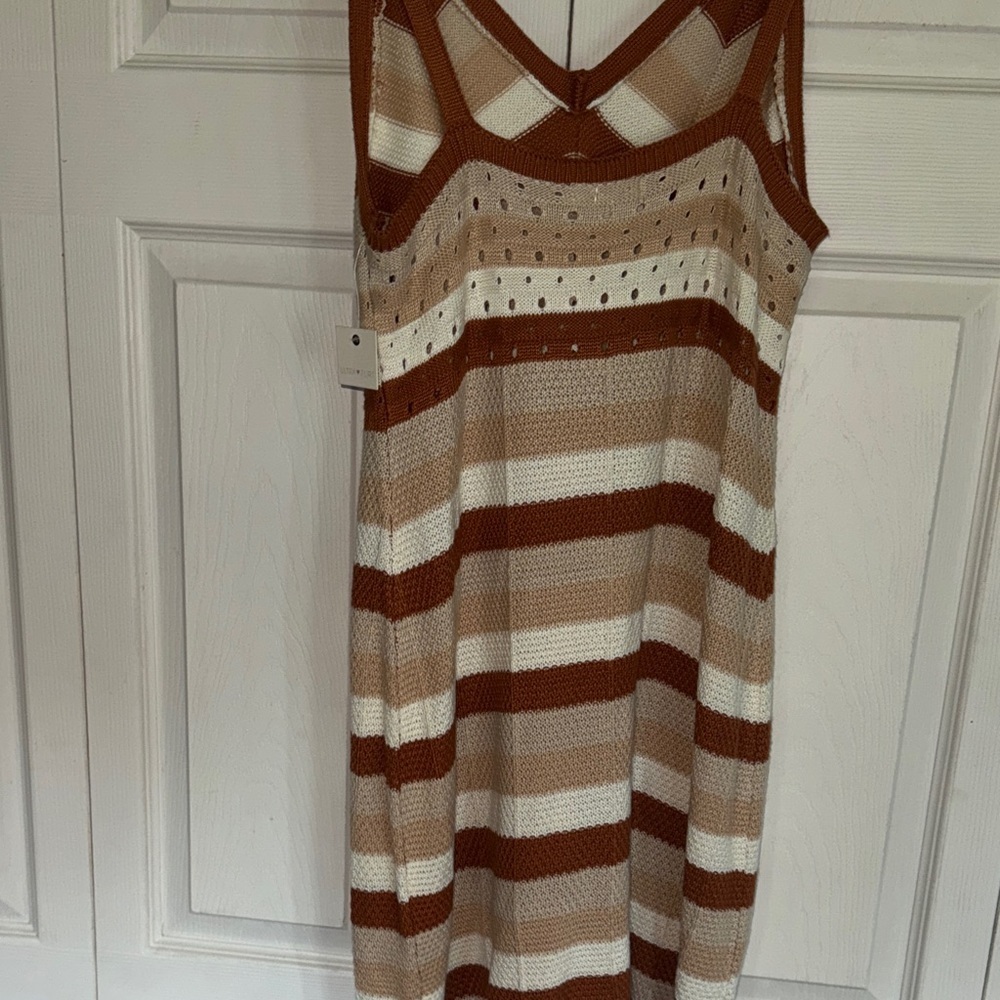 Ultra Flirt Tan and Cream Striped Midi Dress sweater knit - Picture 6 of 7